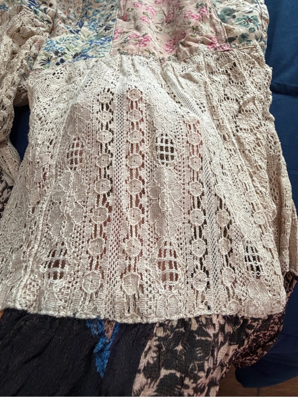 NWT- Boho Patchwork Lace-Tier Wide Leg Pants in Multicolor Young Threads - Picture 16 of 16